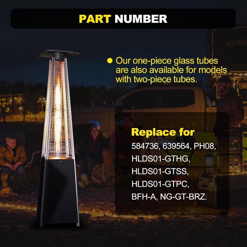 YEHERIT Patio Heater Glass Tube Replacement with Rubber Ring, 49.5″ Tall 4″ Diameter, Quartz Glass Tube Fit Four-Sided Pyramid Flame Outdoor Heaters Compatible with Hiland, Fire Sense - Image 4
